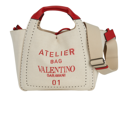 Atelier 01 Small Logo Tote, &pound;450, Handbags, Beige/Red, Canvas, Front view